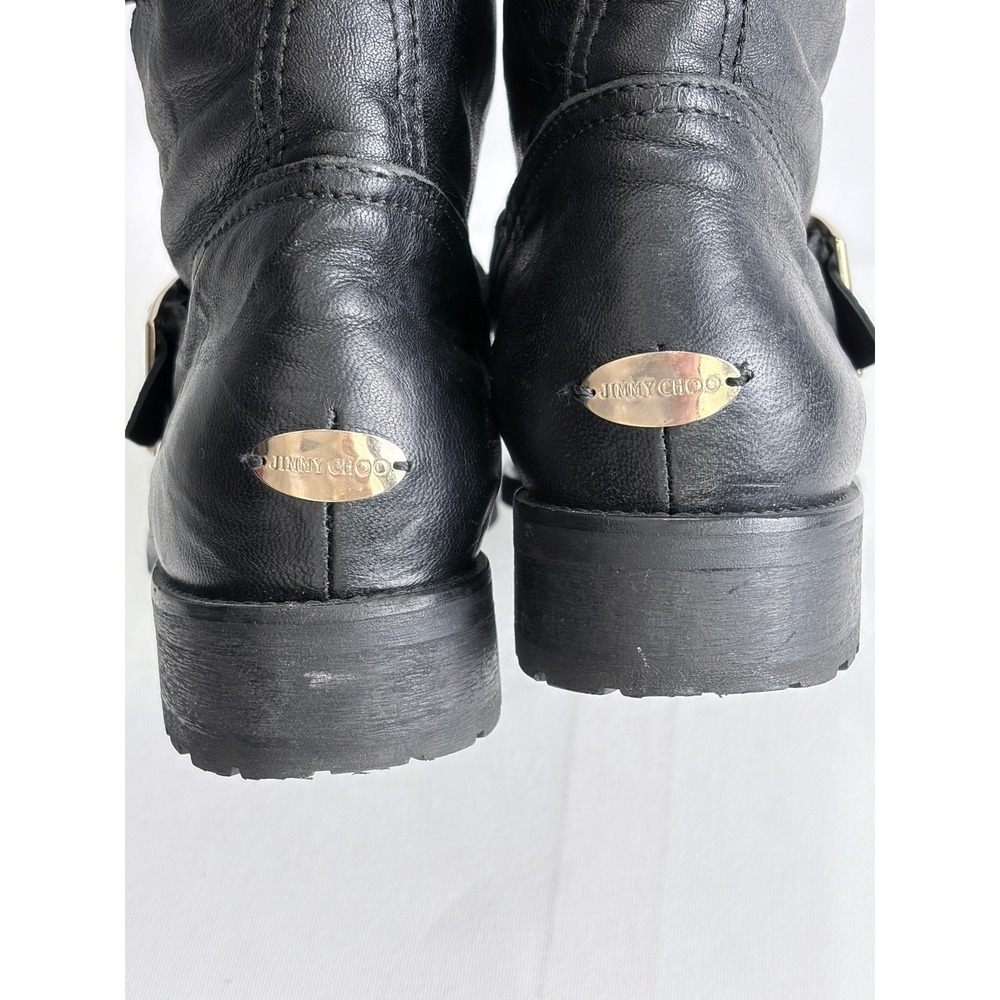 Jimmy Choo Black Leather Biker Boots Buckle Moto Italy EU 40.5 US 9.5 - Picture 13 of 16